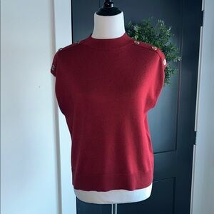 Cable & gauge M dark Red Button-Shoulder thin cap sleeve sweater